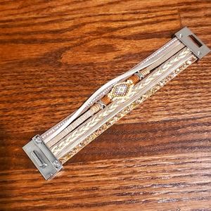 Express Silver & Tan Embellished Cuff Bracelet